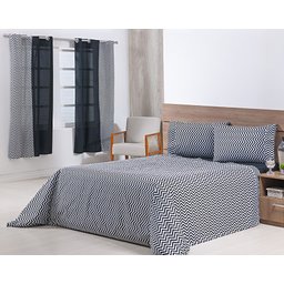 Jogo Lençol 4 Peças Cama Viúva 2,03mx1,20mx30cm 100% Algodão 180 Fios Ponto Palito Chevron Preto - 1