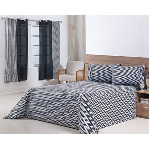 Jogo Lençol 4 Peças Cama Viúva 2,03mx1,20mx30cm 100% Algodão 180 Fios Ponto Palito Chevron Preto