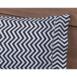 Jogo Lençol 4 Peças Cama Viúva 2,03mx1,20mx30cm 100% Algodão 180 Fios Ponto Palito Chevron Preto - 5