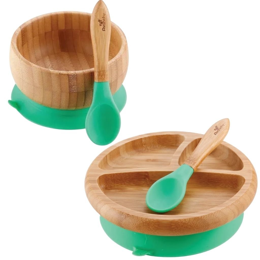 Kit Prato Bambu Com e Sem Divisória Ventosa E Colher Cinza | MadeiraMadeira