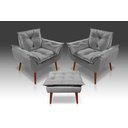 Ver imagem 1 de Kit 2 Poltronas Opala + 1 Puff Opala Suede Cinza Claro - Tucanos Estofados