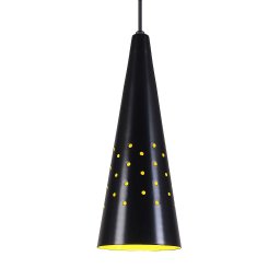 Pendente Cone Furado Luminária Lustre Alumínio Preto Fosco C/ Amarelo - T&T Iluminação - 3