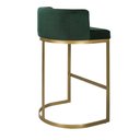 Ver imagem 1 de Banqueta Alta Estofada Estrutura Aço Carbono Belly Ii Base Dourada 65cm Suede Verde