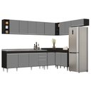 Ver imagem 1 de Armário de Cozinha Modulado de Canto 8 Peças Cp27 com Pia Inox Preto/cinza - Lumil Lumil Móveis