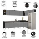 Ver imagem 3 de Armário de Cozinha Modulado de Canto 8 Peças Cp27 com Pia Inox Preto/cinza - Lumil Lumil Móveis