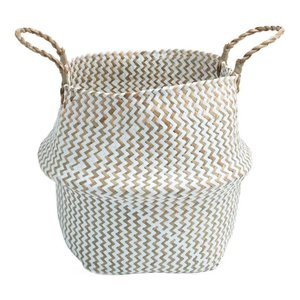 Cesto de Seagrass Branco 39cm com Alças - Oikos
