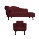 Ver imagem 2 de Kit Diva Recamier Diana 185cm Lado Direito e 01 Poltrona Classic Suede Bordô - ADJ Decor