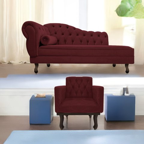 Kit Diva Recamier Diana 185cm Lado Direito e 01 Poltrona Classic Suede Bordô - ADJ Decor