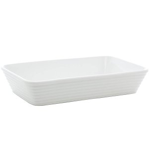 Travessa de Porcelana Branca Linea Lyor 20,5x15,5cm Refratária Rasa Prato Cozinha