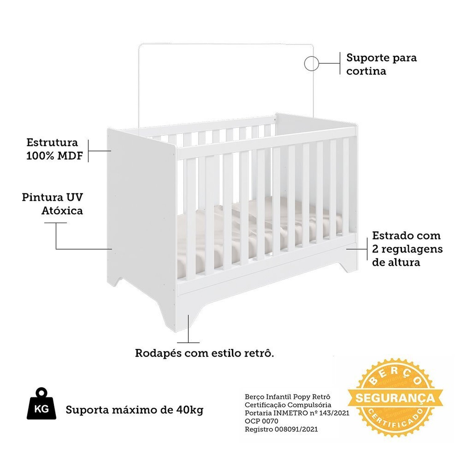 Berço Mini Cama 3 em 1 Americano 100% Mdf Liam Retrô Espresso Móveis - 4