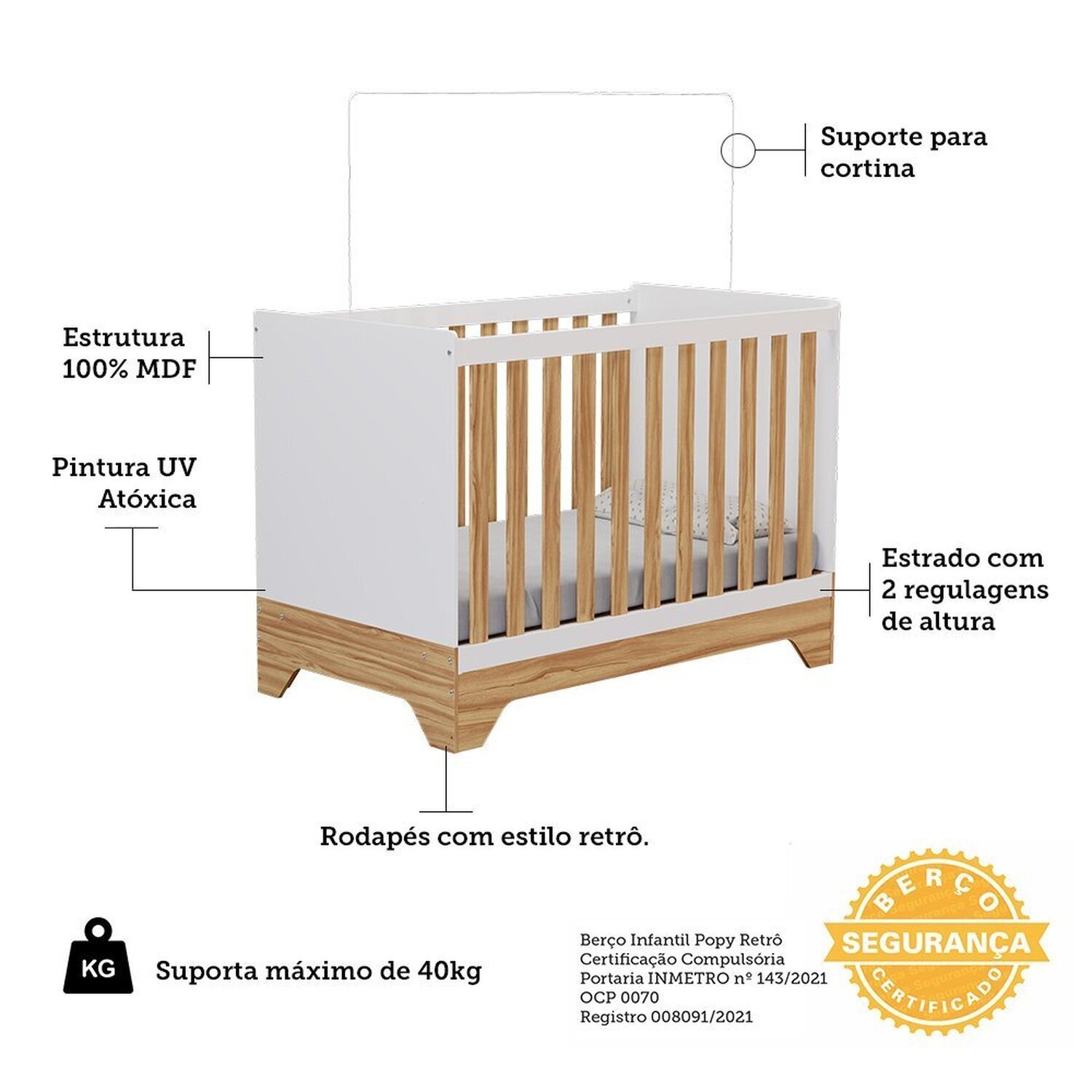 Berço Mini Cama 3 em 1 Americano 100% Mdf Liam Retrô Espresso Móveis - 4