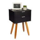 Ver imagem 2 de Mesa De Cabeceira Retro Preto COM 2 GAVETAS DE 30cm Pé CASTANHO ENVIO MONTADA