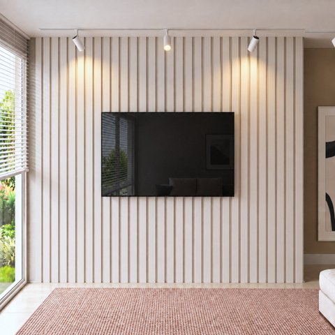 Painel para TV até 115 Polegadas Ripado MDF 270CMX300CM Moldufama Branco
