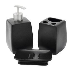 Kit de Banheiro Lavabo 3 Peças Preto Fosco Liso Quadrado