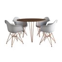 Ver imagem 6 de Mesa Jantar Redonda 90cm Amêndoa Clips 3 Pés com 4 Poltronas Brancas Base Cobre - Cor: Amendoa