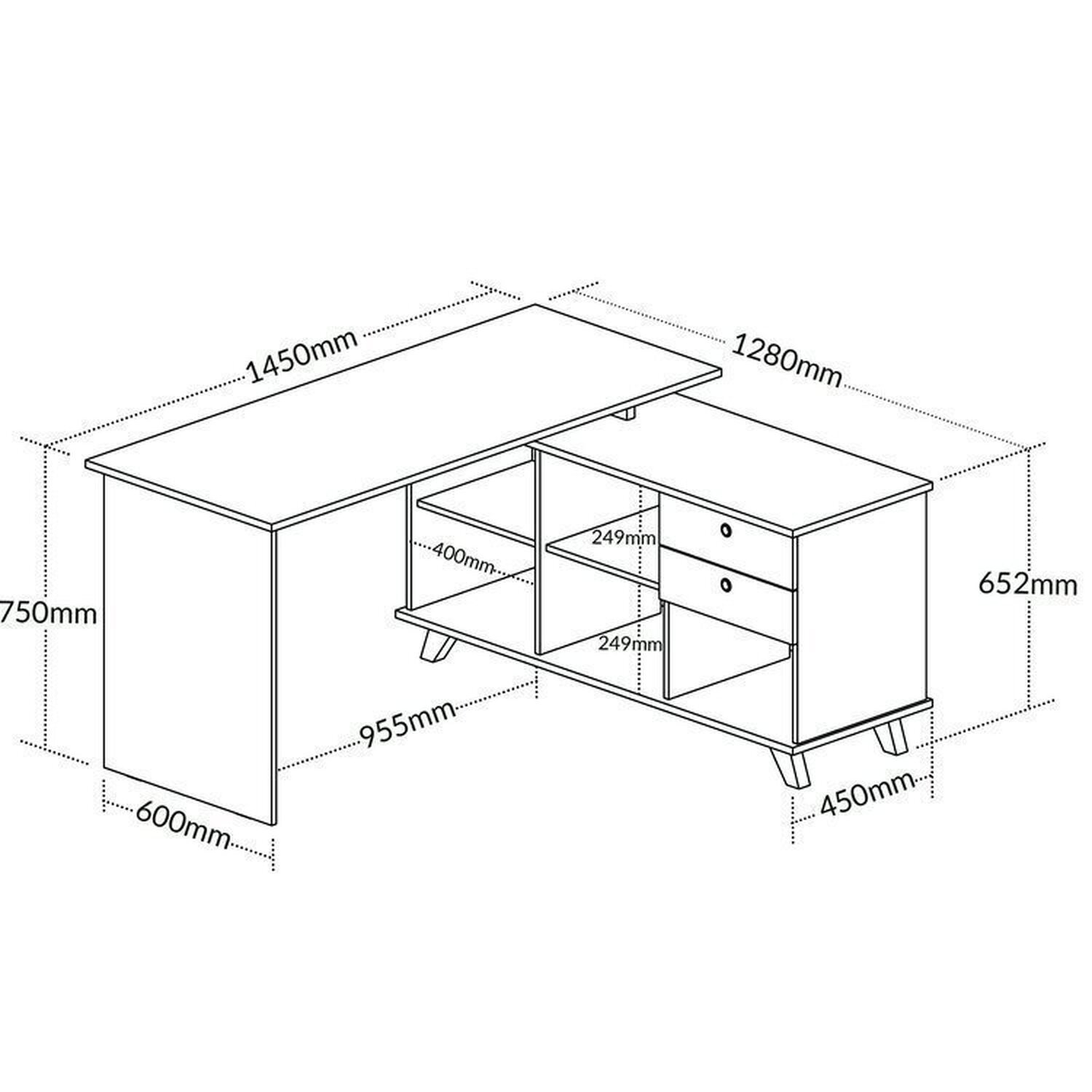 Conjunto 4 Escrivaninhas Retrô em L para Escritório e Home Office com 2 Gavetas e 5 Nichos Gold - 7