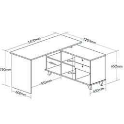 Conjunto 4 Escrivaninhas Retrô em L para Escritório e Home Office com 2 Gavetas e 5 Nichos Gold - 7