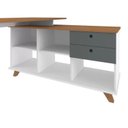 Ver imagem 4 de Conjunto 4 Escrivaninhas Retrô em L para Escritório e Home Office com e Gold 5 Nichos Freijó e Grafi