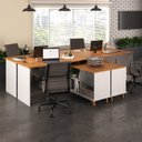 Ver imagem 1 de Conjunto 4 Escrivaninhas Retrô em L para Escritório e Home Office com e Gold 5 Nichos Freijó e Grafi