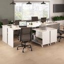 Ver imagem 1 de Conjunto 4 Escrivaninhas Retrô em L para Escritório e Home Office com e Gold 5 Nichos Branco Artany