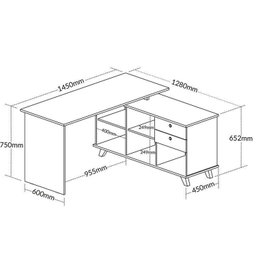 Conjunto 4 Escrivaninhas Retrô em L para Escritório e Home Office com 2 Gavetas e 5 Nichos Gold - 6