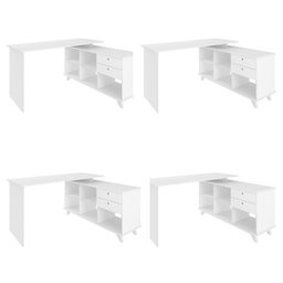 Conjunto 4 Escrivaninhas Retrô em L para Escritório e Home Office com 2 Gavetas e 5 Nichos Gold - 2