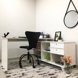 Conjunto 4 Escrivaninhas Retrô em L para Escritório e Home Office com 2 Gavetas e 5 Nichos Gold - 14
