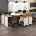 Ver imagem 1 de Conjunto 4 Escrivaninhas Retrô em L para Escritório e Home Office com e Gold 5 Nichos Olmo e Branco