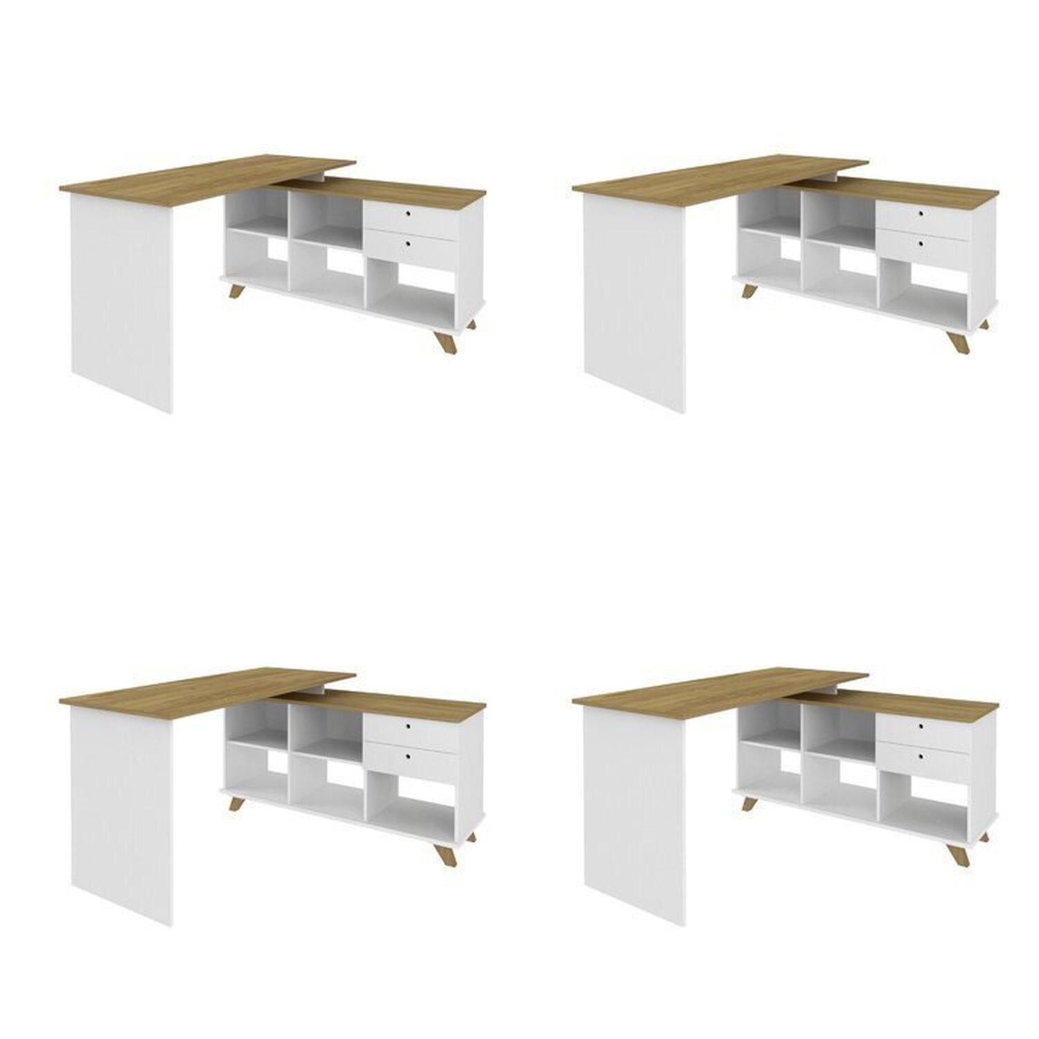 Conjunto 4 Escrivaninhas Retrô em L para Escritório e Home Office com 2 Gavetas e 5 Nichos Gold - 2