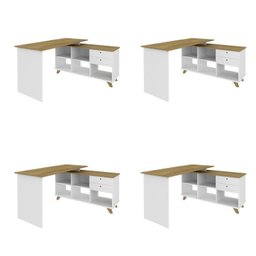 Conjunto 4 Escrivaninhas Retrô em L para Escritório e Home Office com 2 Gavetas e 5 Nichos Gold - 2