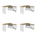 Ver imagem 2 de Conjunto 4 Escrivaninhas Retrô em L para Escritório e Home Office com e Gold 5 Nichos Olmo e Branco