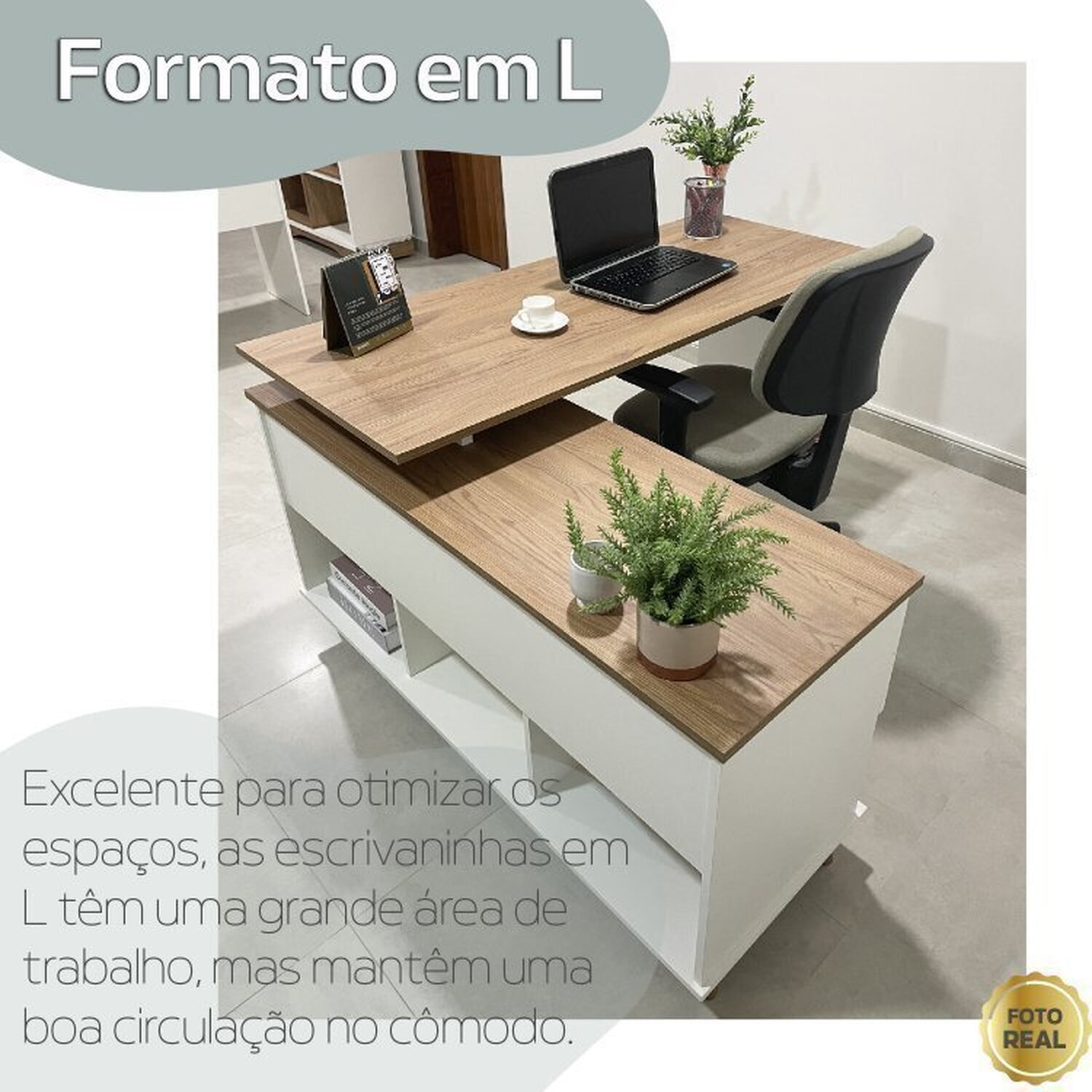 Conjunto 4 Escrivaninhas Retrô em L para Escritório e Home Office com 2 Gavetas e 5 Nichos Gold - 16