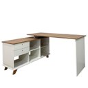Ver imagem 3 de Conjunto 4 Escrivaninhas Retrô em L para Escritório e Home Office com e Gold 5 Nichos Olmo e Branco
