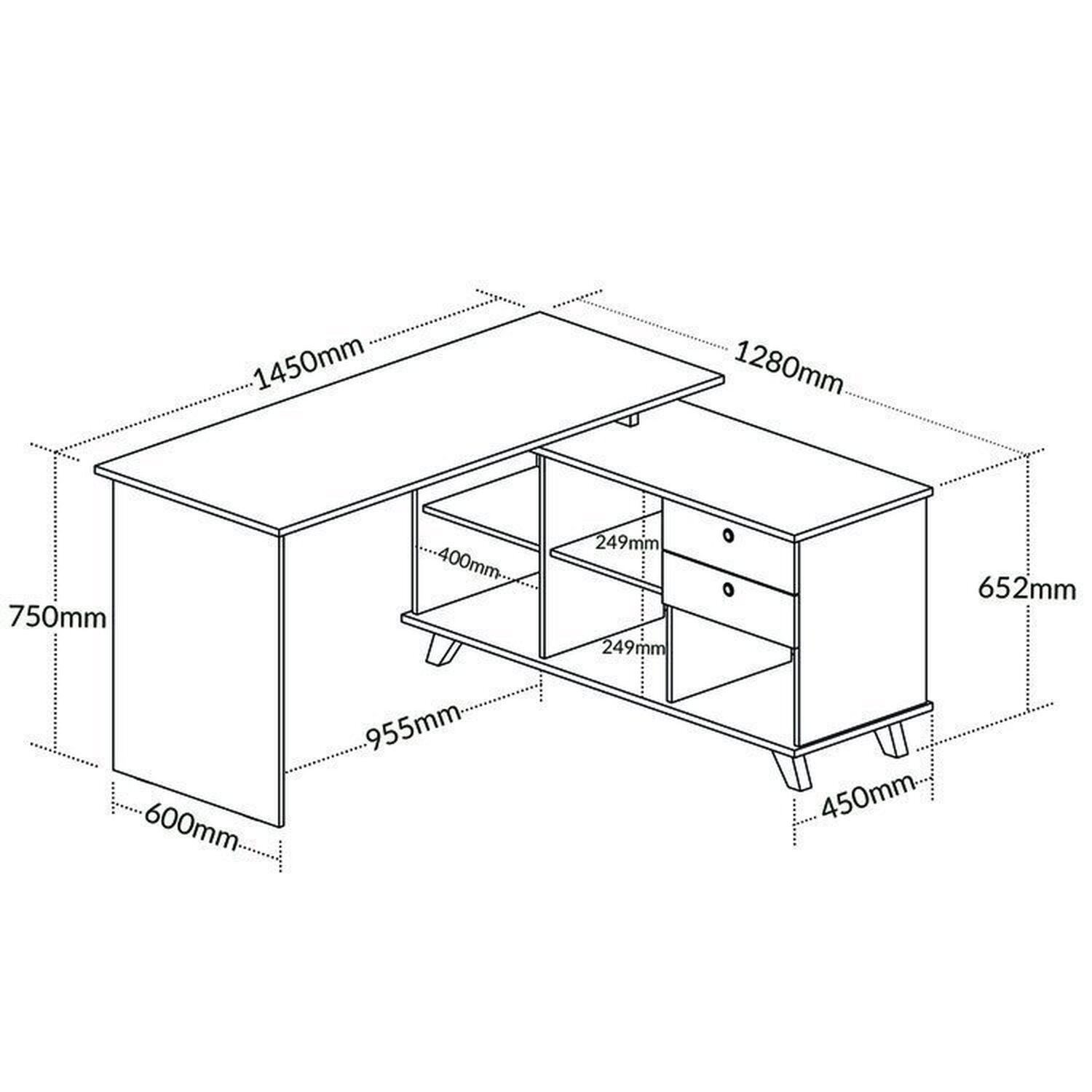 Conjunto 4 Escrivaninhas Retrô em L para Escritório e Home Office com 2 Gavetas e 5 Nichos Gold - 7