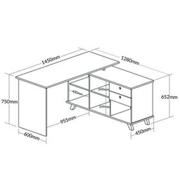 Conjunto 4 Escrivaninhas Retrô em L para Escritório e Home Office com 2 Gavetas e 5 Nichos Gold - 7