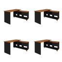 Ver imagem 2 de Conjunto 4 Escrivaninhas Retrô em L para Escritório e Home Office com e Gold 5 Nichos Freijó e Preto