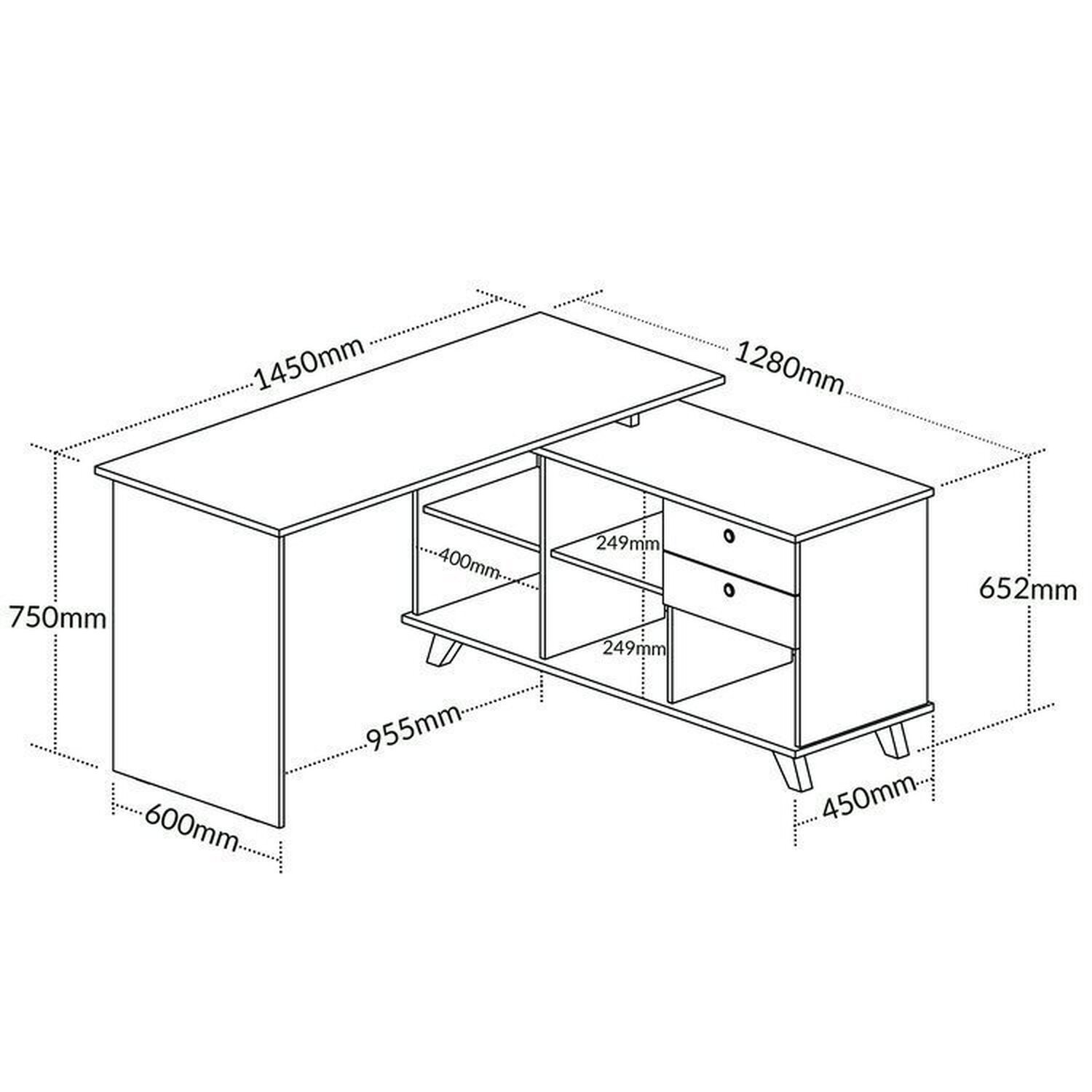 Conjunto 4 Escrivaninhas Retrô em L para Escritório e Home Office com 2 Gavetas e 5 Nichos Gold - 6