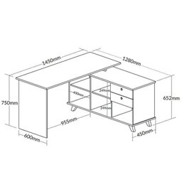 Conjunto 4 Escrivaninhas Retrô em L para Escritório e Home Office com 2 Gavetas e 5 Nichos Gold - 6