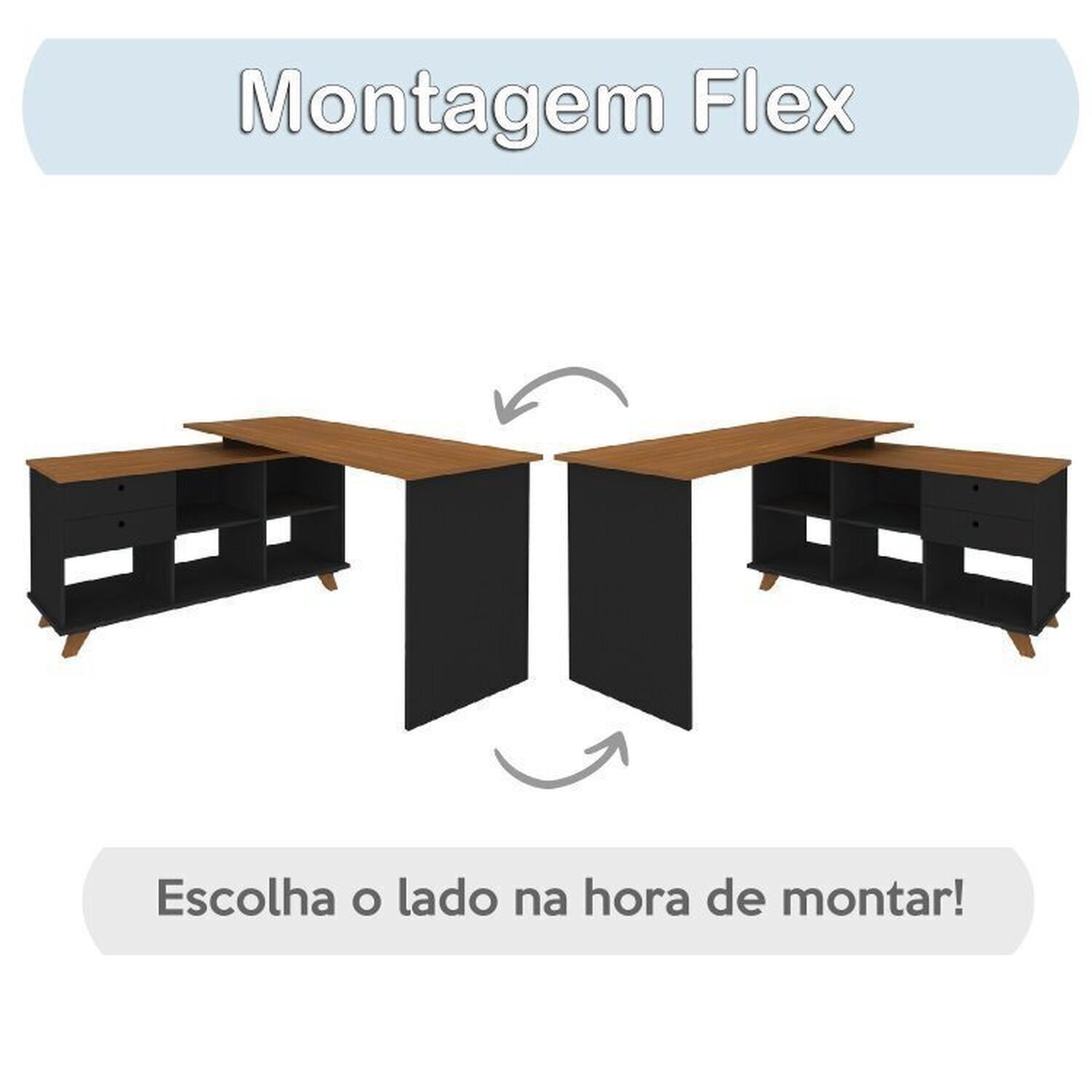 Conjunto 4 Escrivaninhas Retrô em L para Escritório e Home Office com 2 Gavetas e 5 Nichos Gold - 3