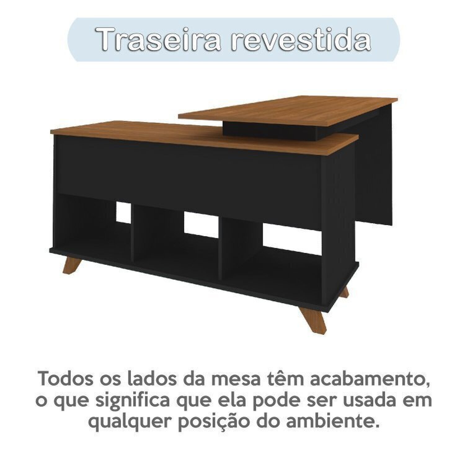 Conjunto 4 Escrivaninhas Retrô em L para Escritório e Home Office com 2 Gavetas e 5 Nichos Gold - 11