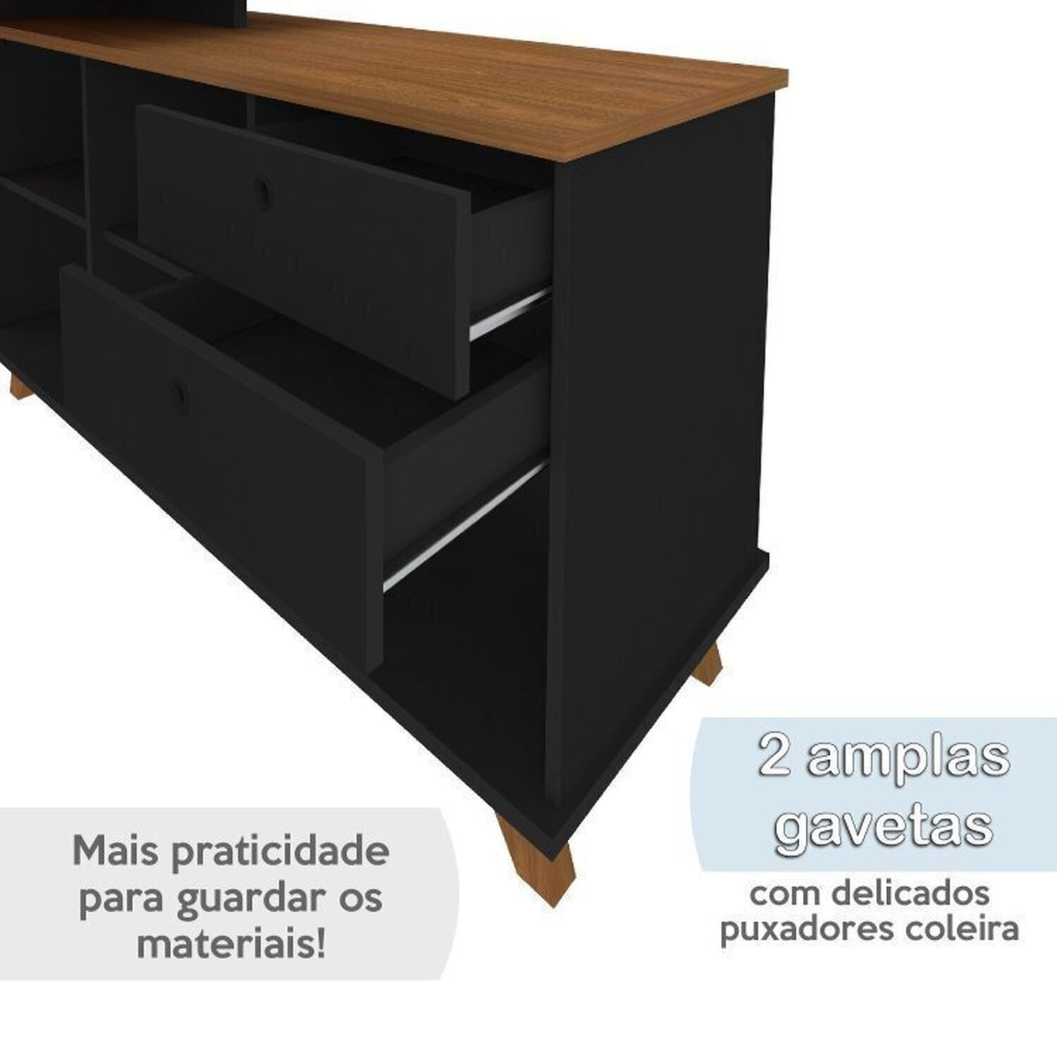 Conjunto 4 Escrivaninhas Retrô em L para Escritório e Home Office com 2 Gavetas e 5 Nichos Gold - 12