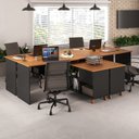 Ver imagem 1 de Conjunto 4 Escrivaninhas Retrô em L para Escritório e Home Office com e Gold 5 Nichos Freijó e Preto