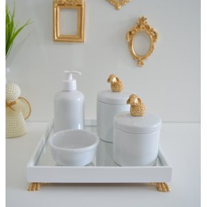 Kit Higiene Porcelana Bebê Banho Cuidado Quarto K014 Ovelha - Dourado