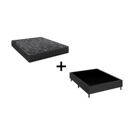 Cama Box Casal 138 Tecido Sintético Preto com Colchão Lisboa Bello Box Espuma D28 Preto - 1