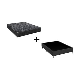 Cama Box Casal 138 Tecido Sintético Preto com Colchão Lisboa Bello Box Espuma D28 Preto