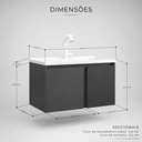Ver imagem 4 de Gabinete Banheiro 80cm Impermeável Ripado com Cuba Cerâmica Suspenso Vercelli Brovália