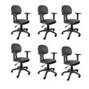 Ver imagem 1 de Kit 6 Unidades Cadeira Escritório Secretária Giratória com Braço Regulável em Couro