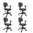 Ver imagem 1 de Kit 4 Unidades Cadeira Escritório Secretária Giratória com Braço Regulável em Couro