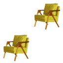 Ver imagem 1 de Kit 2 Poltronas Cadeira Mona Luxo Recepção - Veludo Amarelo