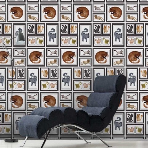 Papel de Parede Quadros com Gatos Domesticos Gh Papel de Parede 3,5m